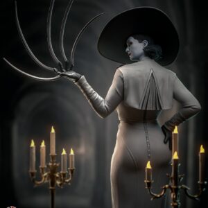 Lady Dimitrescu Resident Evil figure with extended blade claws and wide brim hat