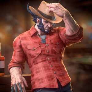 Logan Marvel Wolverine 1:8 scale figure close-up with cowboy hat cigar dog tags and adamantium claws