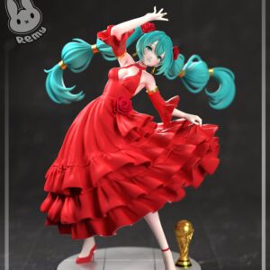 Spanish Miku V-Tuber figure by RemySculpts detailed front view showing dress, roses, and twin-tails