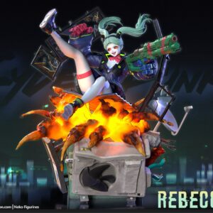 Rebecca Smasher Cyberpunk Edgerunners figure by Neko Figurines with explosive display base