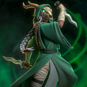 Silent Slay the Spire 1:8 scale figure wearing horned skull mask and wielding twin daggers