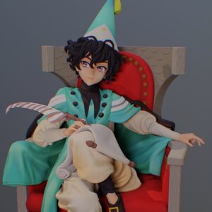 Agott Witch Hat Atelier 1:7 scale figure seated in an ornate red chair holding a quill and parchment