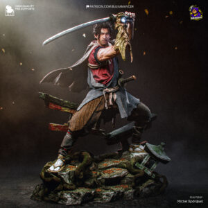 Musashi Onimusha figure painted reference with katana and ruined torii gate