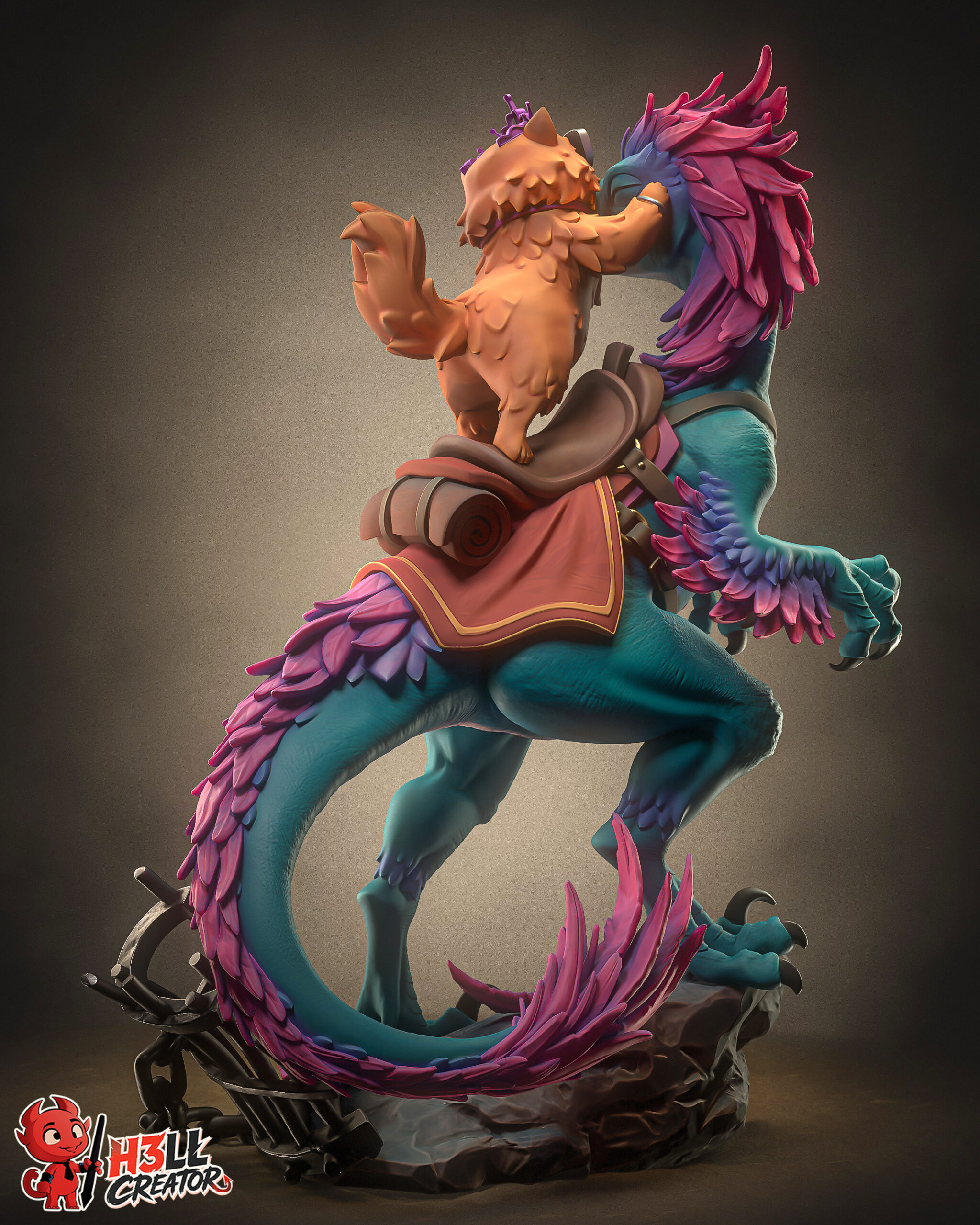 Mongo and Princess Donut Dungeon Crawler Carl figure rear view with saddle and feathered tail
