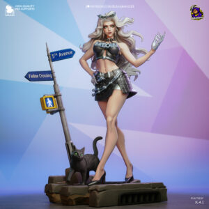 Black Cat Marvel Rivals 1:8 scale figure with white hair black outfit and cat companion