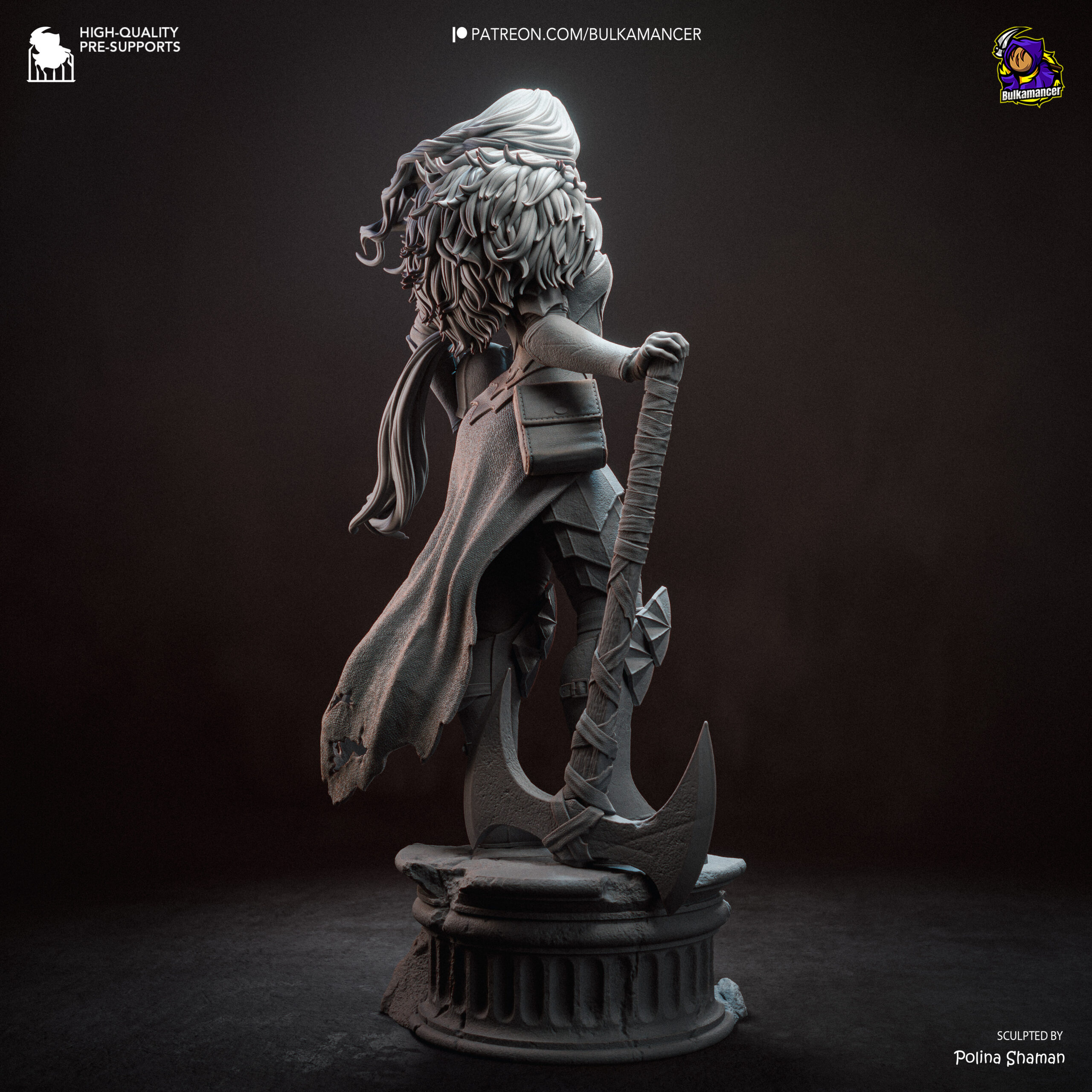 Absolute Wonder Woman figure rear view with battle axe and tattered cloak