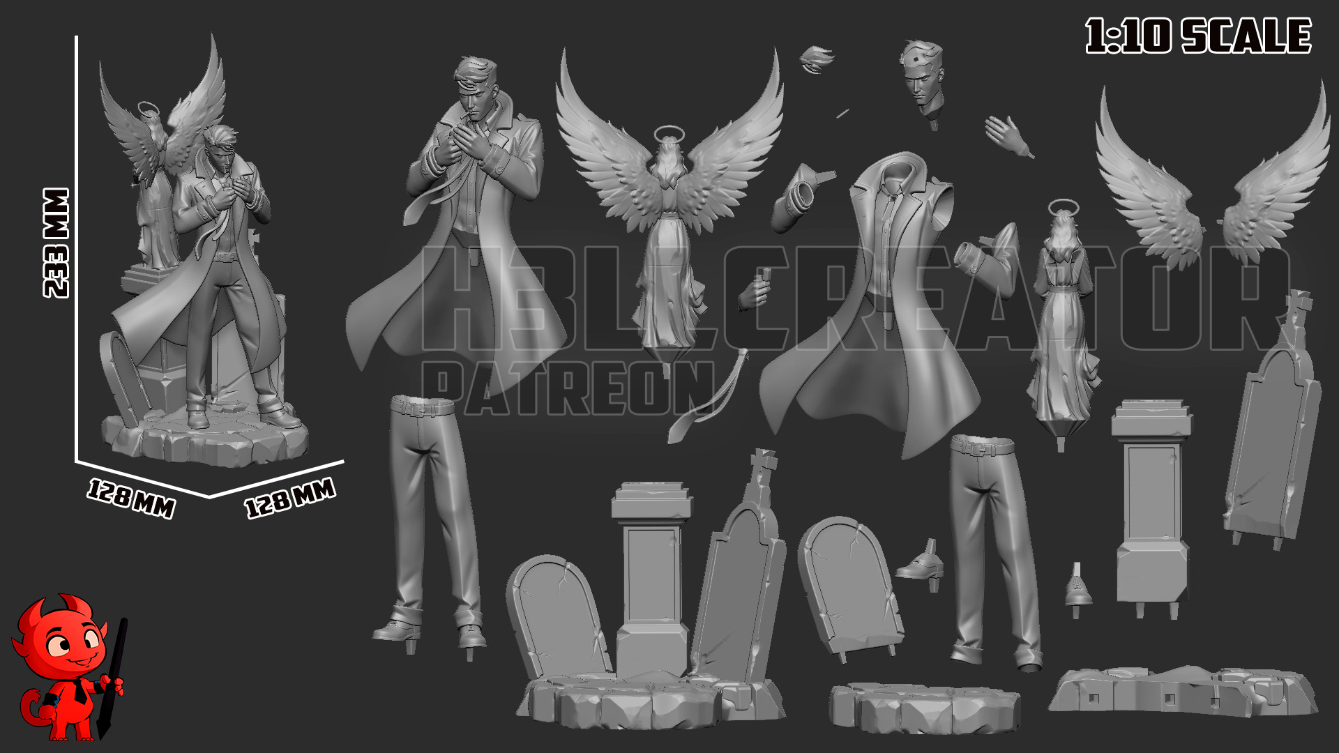 John Constantine DC Comics figure dimensions and model parts by H3ll Creator
