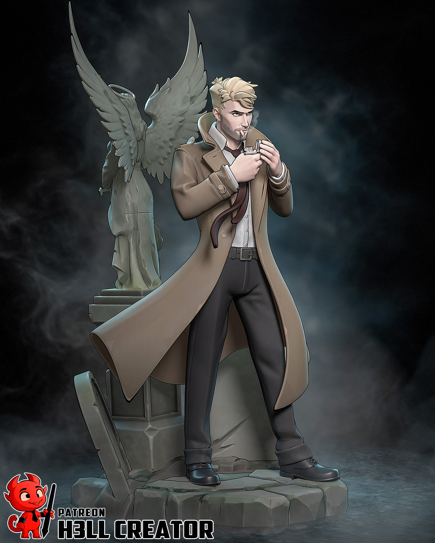 Angel statue and graveyard display on John Constantine figure by H3ll Creator