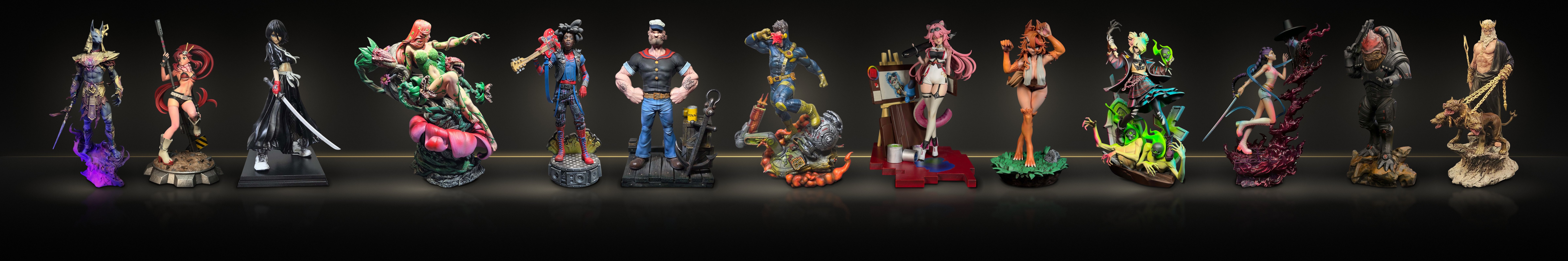 Dungeon Master Minis hand-painted collectible statues displayed together
