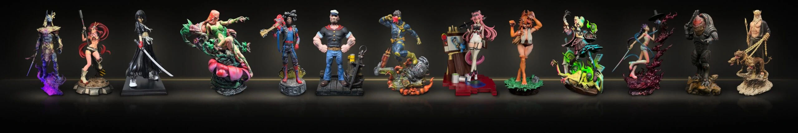 Dungeon Master Minis hand-painted collectible statues displayed together
