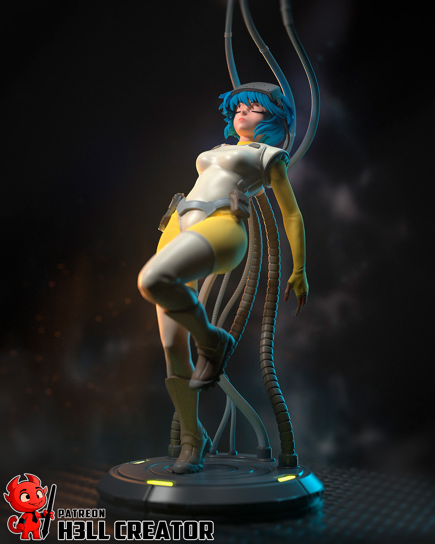 Motoko Kusanagi Ghost in the Shell figure by H3ll Creator with cybernetic cables and futuristic display base