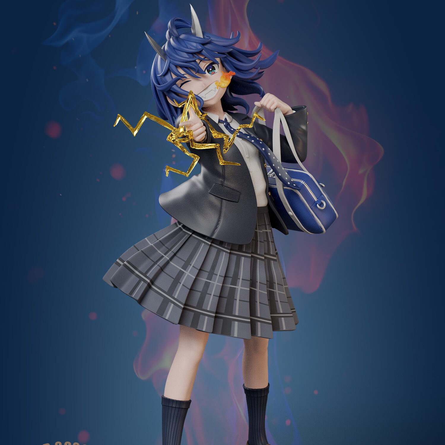 Aoki Ruri RuriDragon figure by Ukupalua in school uniform with dragon horns