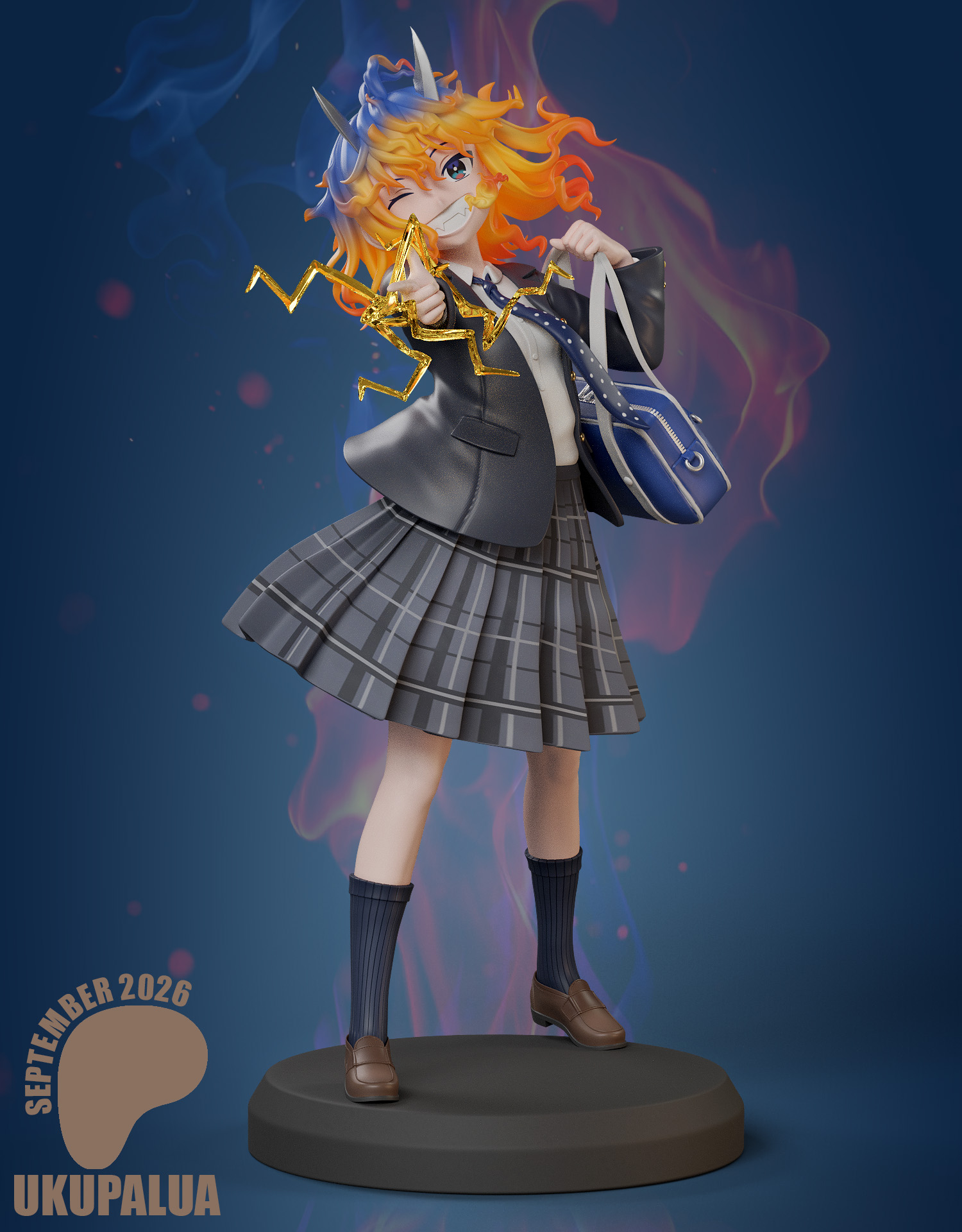 Aoki Ruri RuriDragon figure with orange and blue two-tone hair