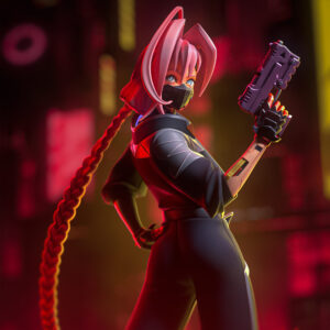Talia Yang Cyberpunk Edgerunners collectible close-up with pistol and mask
